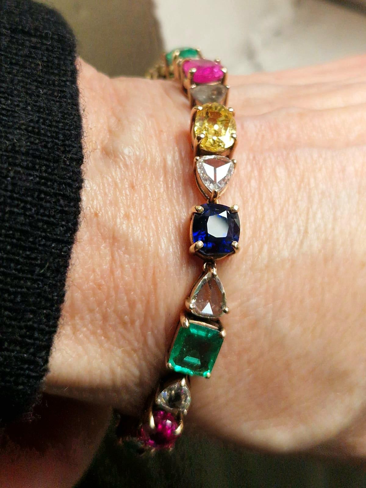 Certified Gem-Set Emeralds, Rubies, Sapphires, Diamonds ‘Tutti Frutti’ Bracelet. For Sale 6
