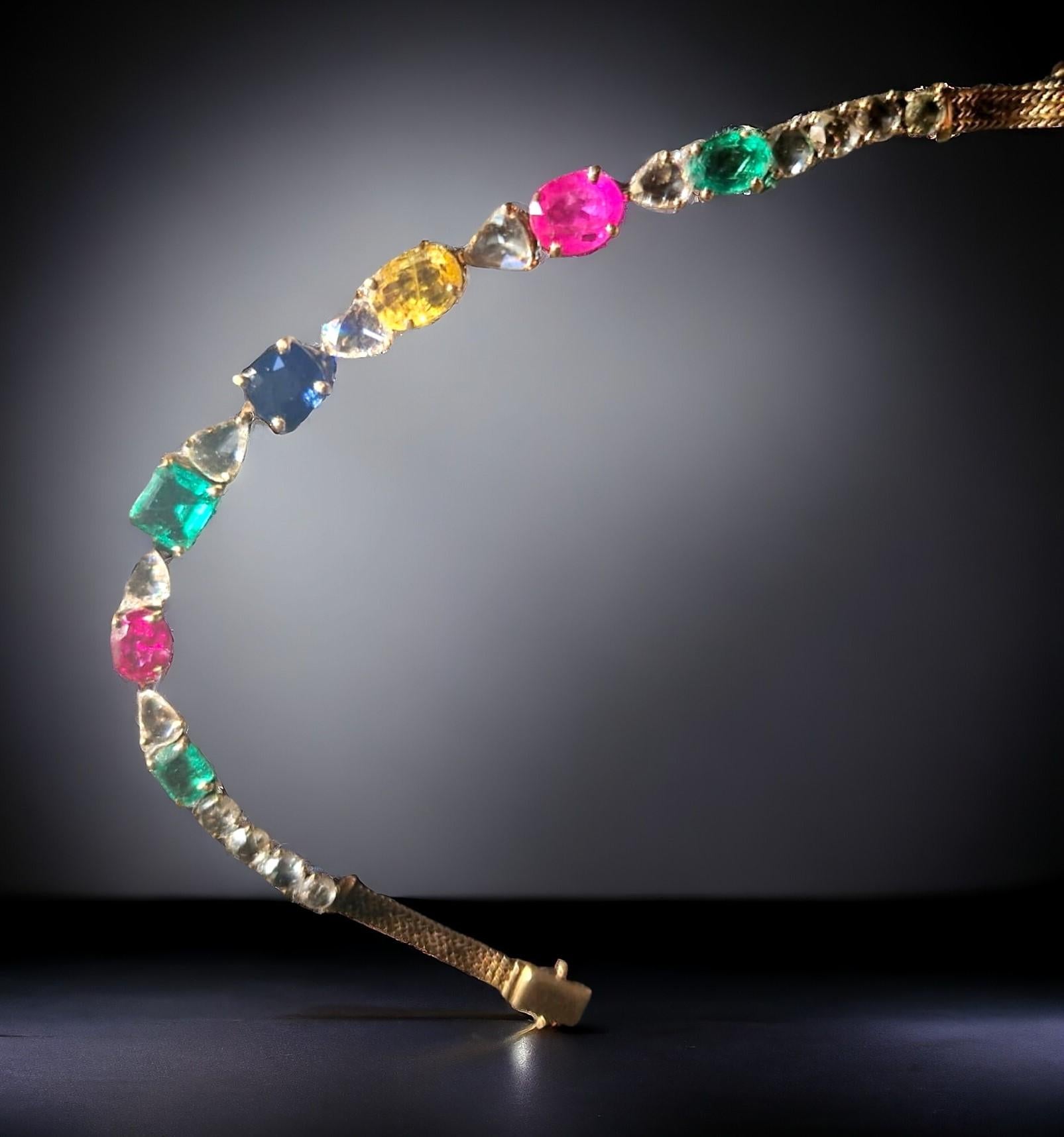 Bracelet 'Tutti Frutti' certifié serti d'émeraudes, de rubis, de saphirs et de diamants. Bon état - En vente à OVIEDO, AS