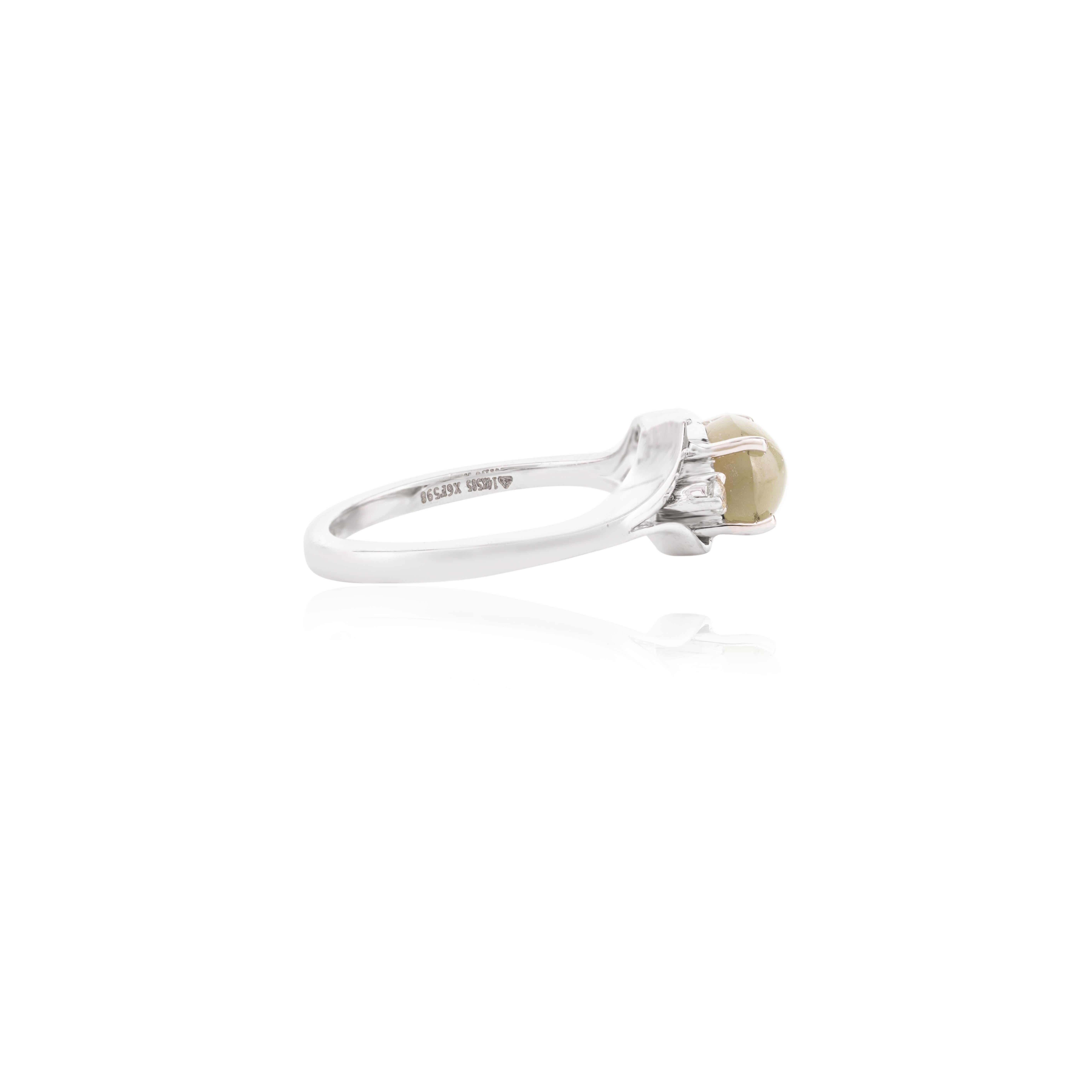 For Sale:  Genuine 2.08 CTW Cat's Eye Ring with Diamonds in 14k Solid White Gold 3