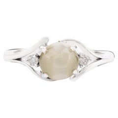 Bague véritable œil de chat 2,08 carats avec diamants en or blanc massif 14 carats