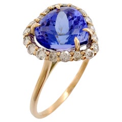 Certified Genuine 2.8 Carat Tanzanite and 0.36 Carats Diamond 14K Gold Ring 