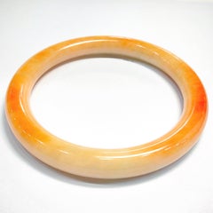Certified Genuine Burmese 福壽 Orangey Red & White Powdery Jadeite Jade Bangle