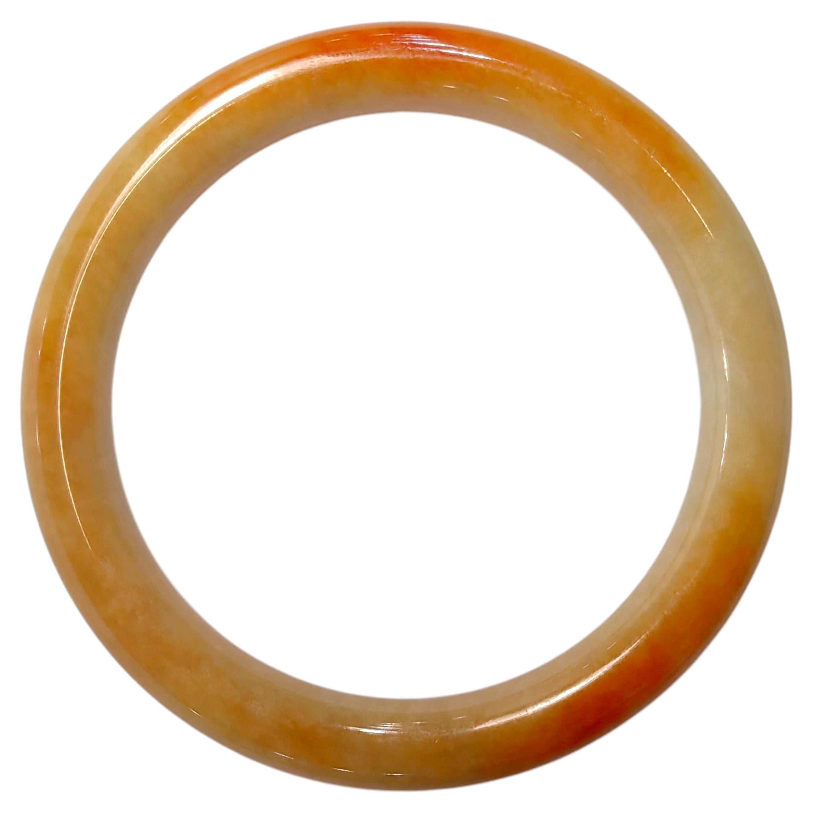 Certified Genuine Burmese 福壽 Orangey Red & White Powdery Jadeite Jade Bangle