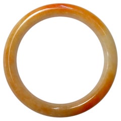 Certified Genuine Burmese 福壽 Orangey Red & White Powdery Jadeite Jade Bangle