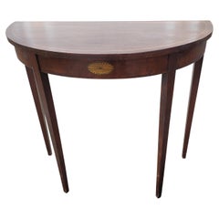 Certified Genuine Mahogany Inlaid Demi Lune Table, Circa 1940s