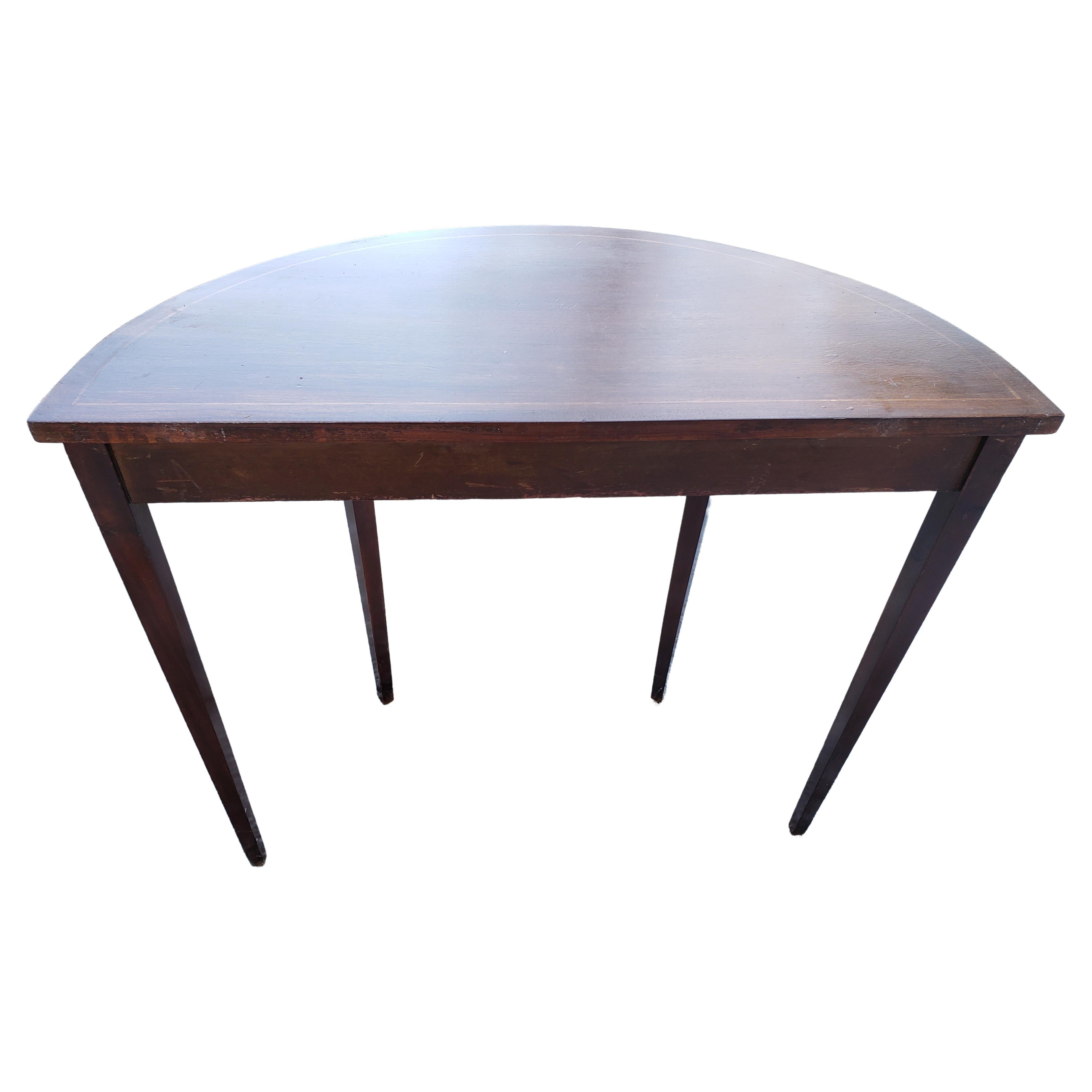 North American Certified Genuine Mahogany Inlaid Demi Lune Table, Circa 1940s For Sale