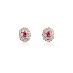 Certified Genuine Ruby and Halo Diamond Wedding Stud Earrings in 14k Yellow Gold
