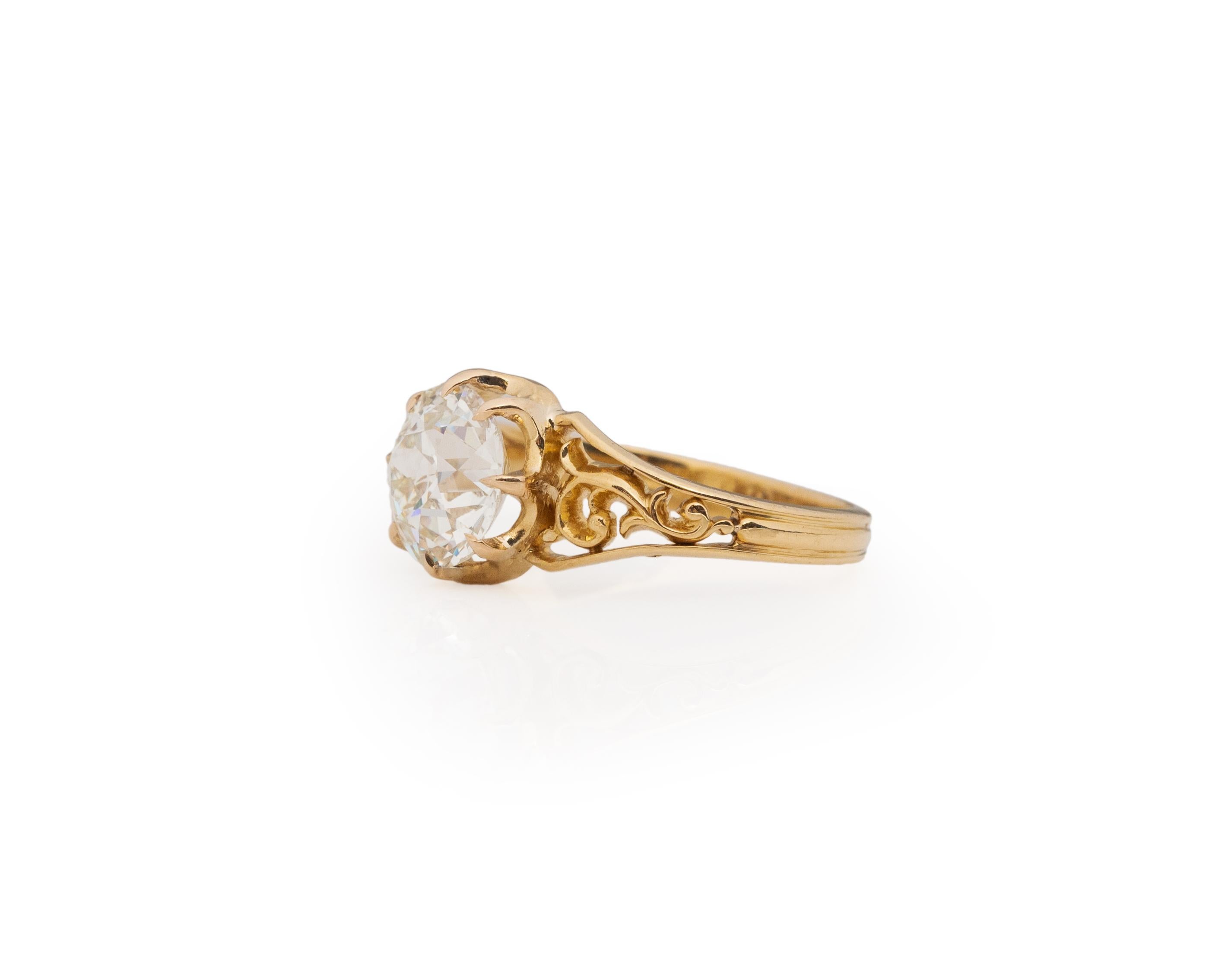 Old European Cut Certified GIA 2.31 Carat Edwardian Diamond 14 Karat Yellow Gold Engagement Ring