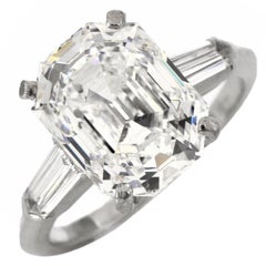 5.39 Asscher Cut 5.09 Carat GIA F-IF Diamond Platinum Engagement Ring