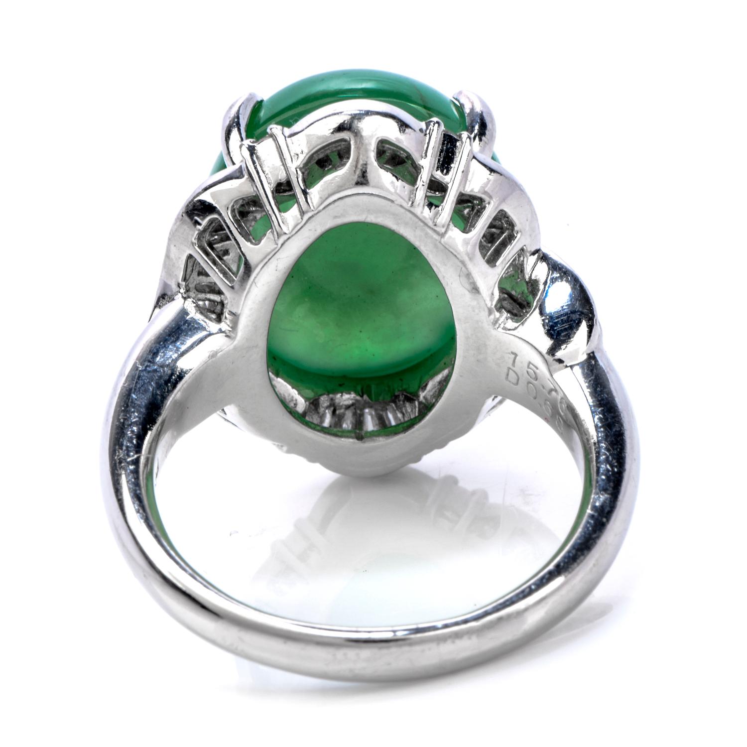 Retro Certified GIA Green Jade Platinum Diamond Cocktail Ring