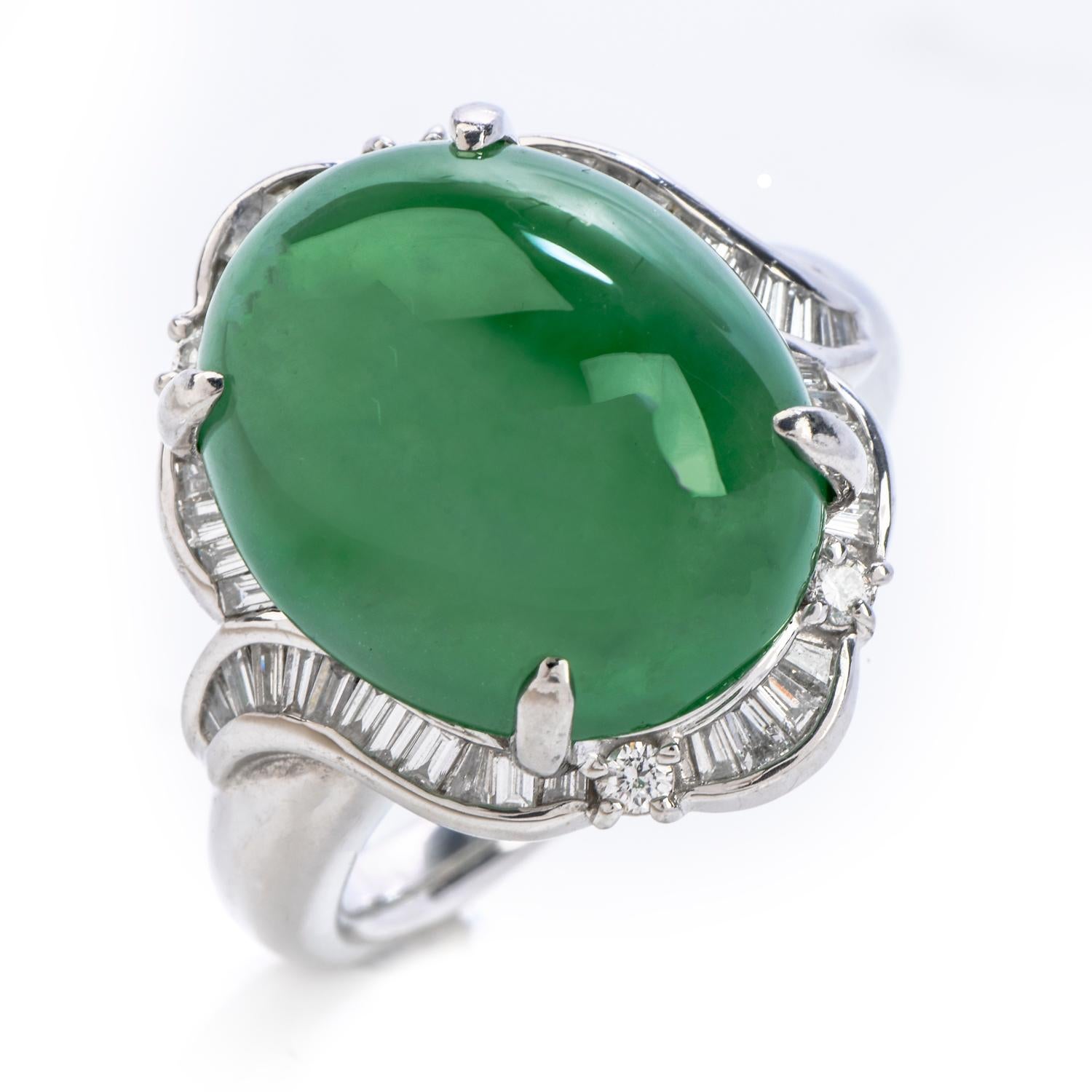 Zertifizierter GIA Grüner Jade Platin Diamant Cocktail Ring im Zustand „Hervorragend“ in Miami, FL