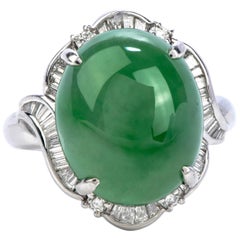 Certified GIA Green Jade Platinum Diamond Cocktail Ring
