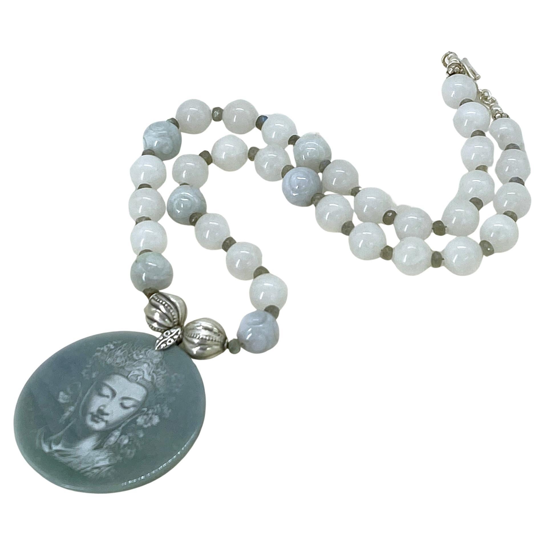 Certified Grade A Jadeite Guanyin Pendant Necklace