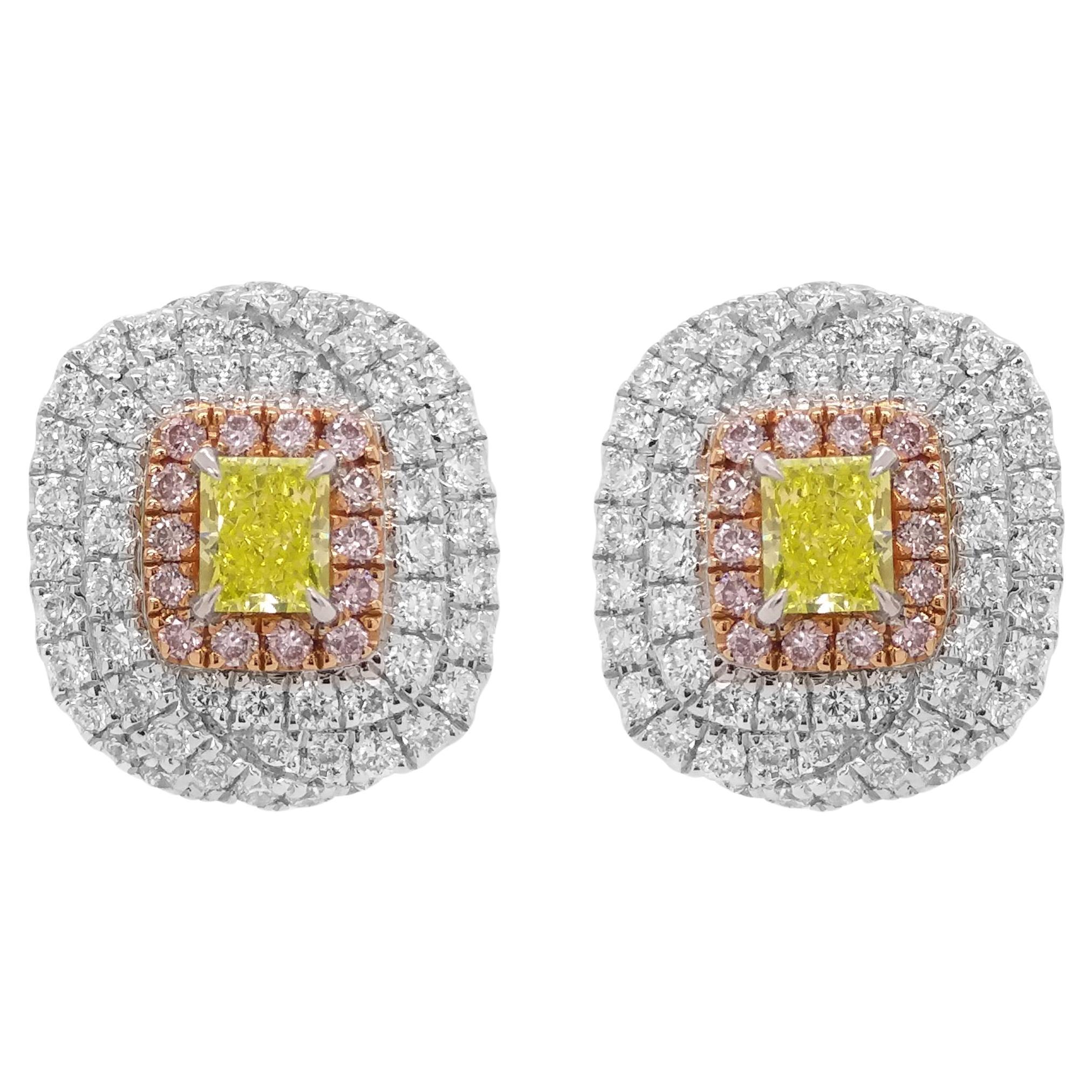 Zertifizierte grüne Diamanten und rosa Diamanten – festliche Ohrstecker im Angebot