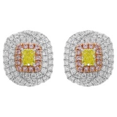 Certified Green diamonds and Pink diamonds - Festive Stud Earrings