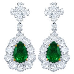 Certified Green Emerald and Diamond Earrings