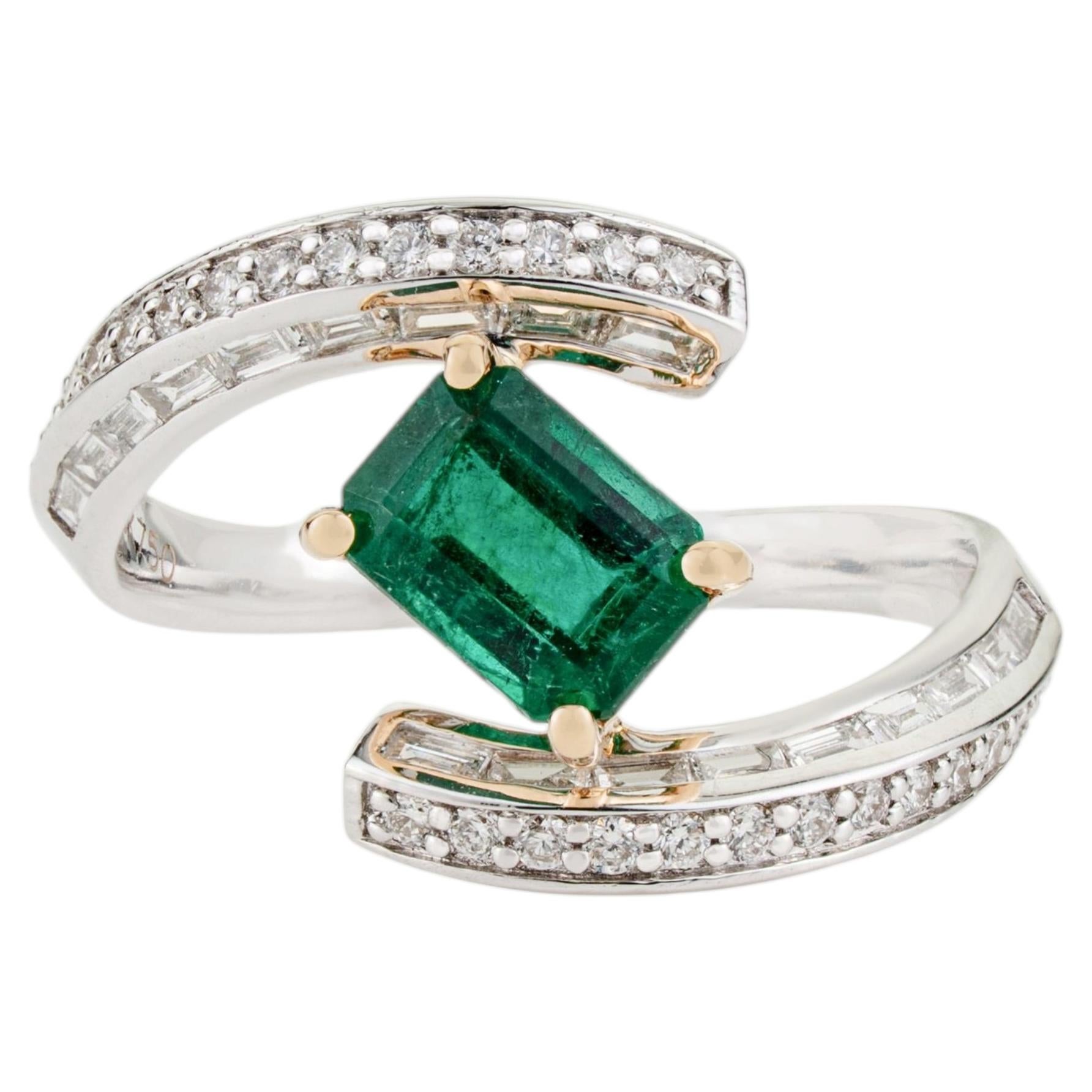 Certified Green Emerald Diamond Two-Tone Bypass Wrap Ring 1.01ct in 18K Gold