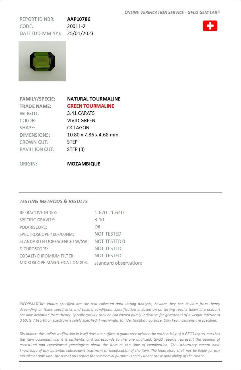 Certified Green Tourmaline London Blue Topaz Diamond Halo Ring in 14K White Gold For Sale 6