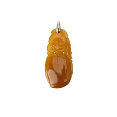 Certified Handmade Natural Honey Brown Jadeite Carved Peach Pendant