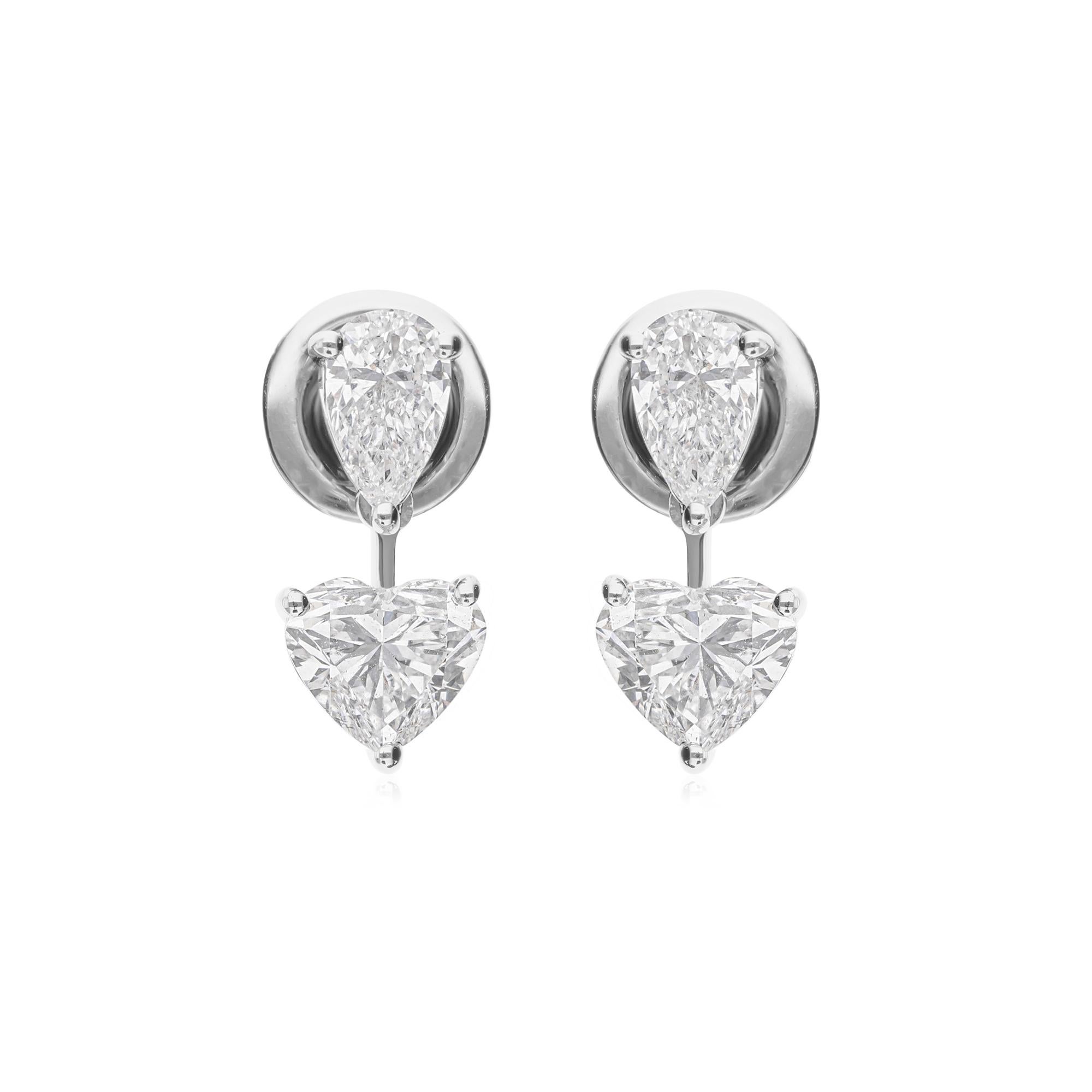 Zertifizierte Diamant-Tropfenohrringe mit Herzschliff 2,06 Karat SI Reinheit 18k Weißgold im Zustand „Neu“ im Angebot in Diera, Dubai