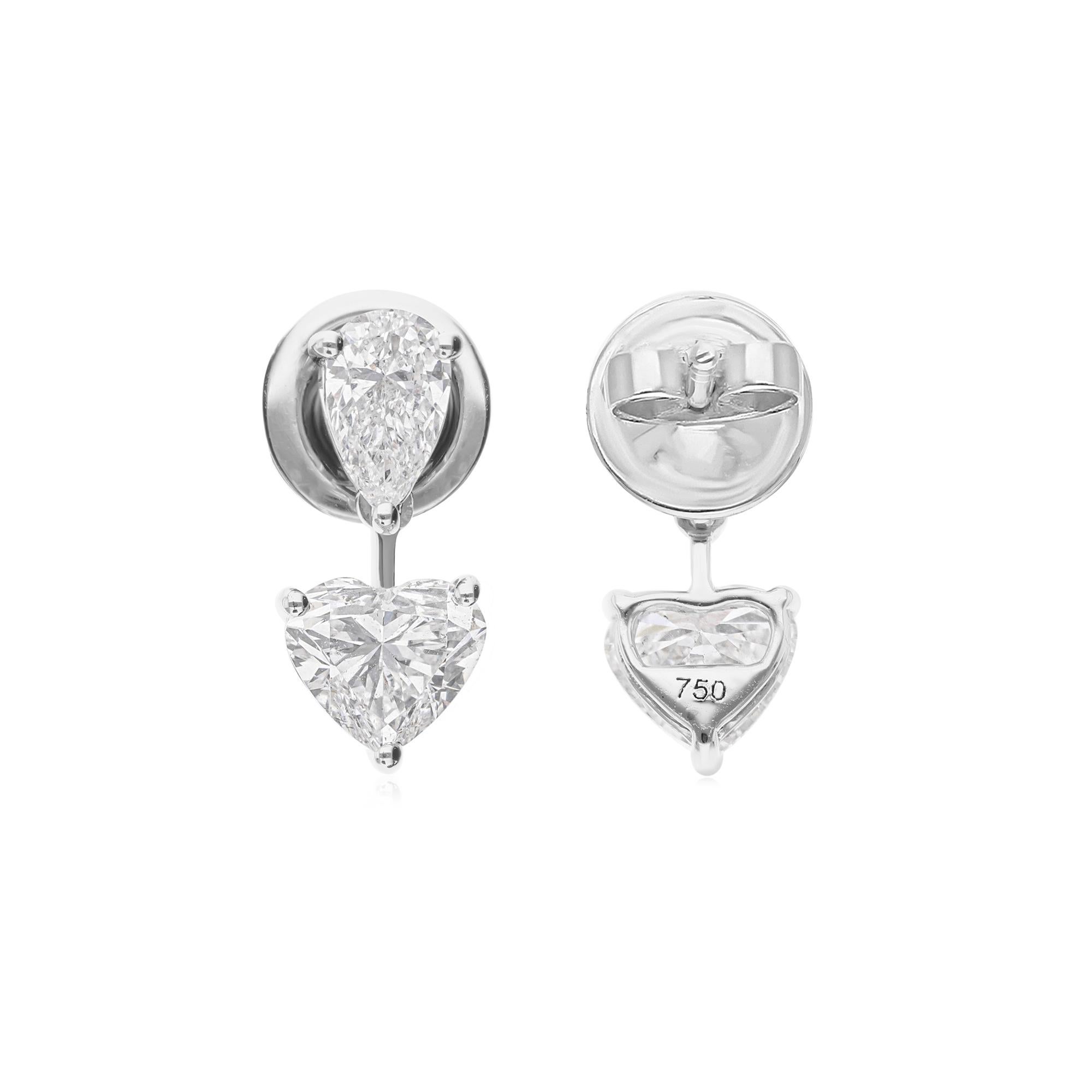 Zertifizierte Diamant-Tropfenohrringe mit Herzschliff 2,06 Karat SI Reinheit 18k Weißgold Damen im Angebot