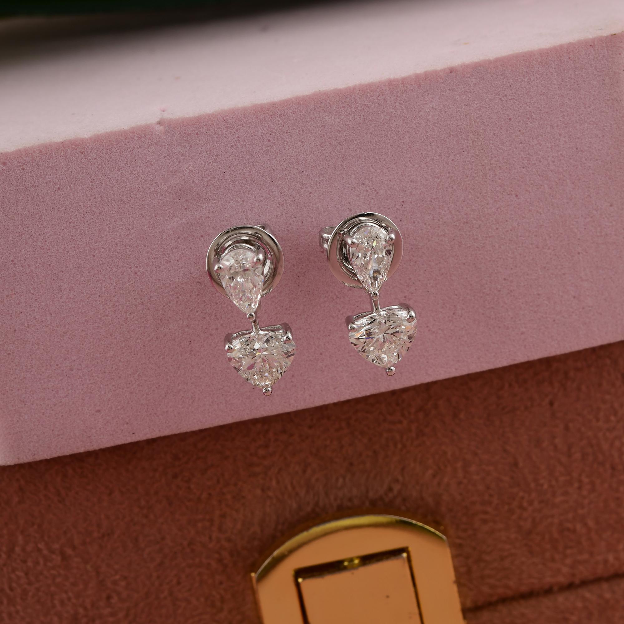 Zertifizierte Diamant-Tropfenohrringe mit Herzschliff 2,06 Karat SI Reinheit 18k Weißgold im Angebot 1