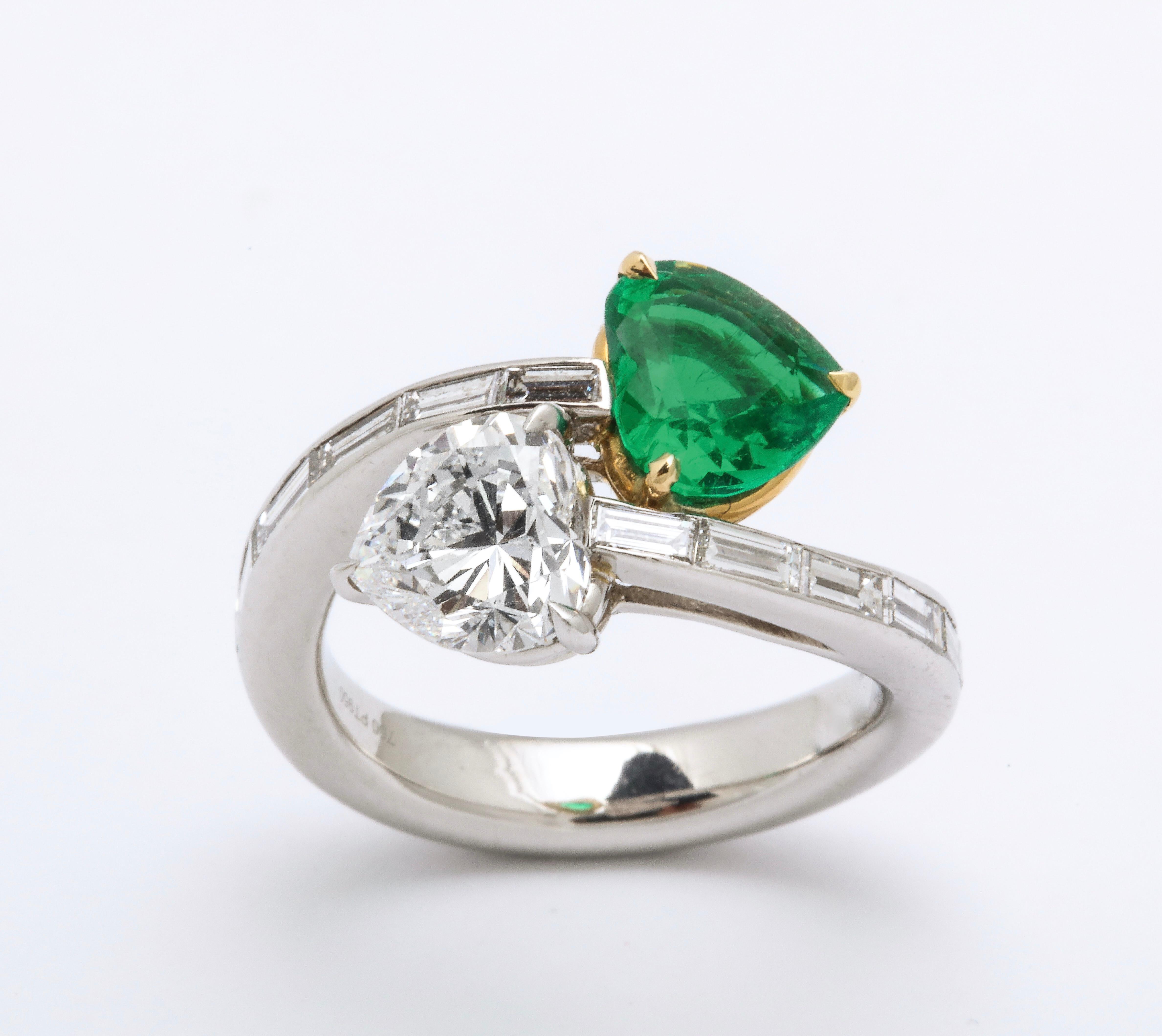 If a heart shape diamond epitomizes love, then the addition of a beautiful matching emerald makes everything that much better.  