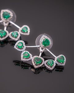 Certified Heart Shaped 3.65 Carat Emerald and Diamond 18 Karat Gold Earrings