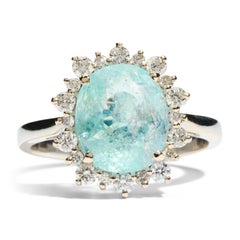 Certified Ice Blue Paraiba Tourmaline Diamond 18K White Gold Cocktail Ring