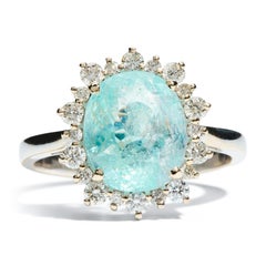 Certified Ice Blue Paraiba Tourmaline Diamond 18K White Gold Cocktail Ring
