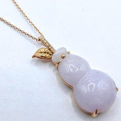 Certified Ice Lavender Jadeite Jade Calabash Diamond Pendant in 18k Rose Gold