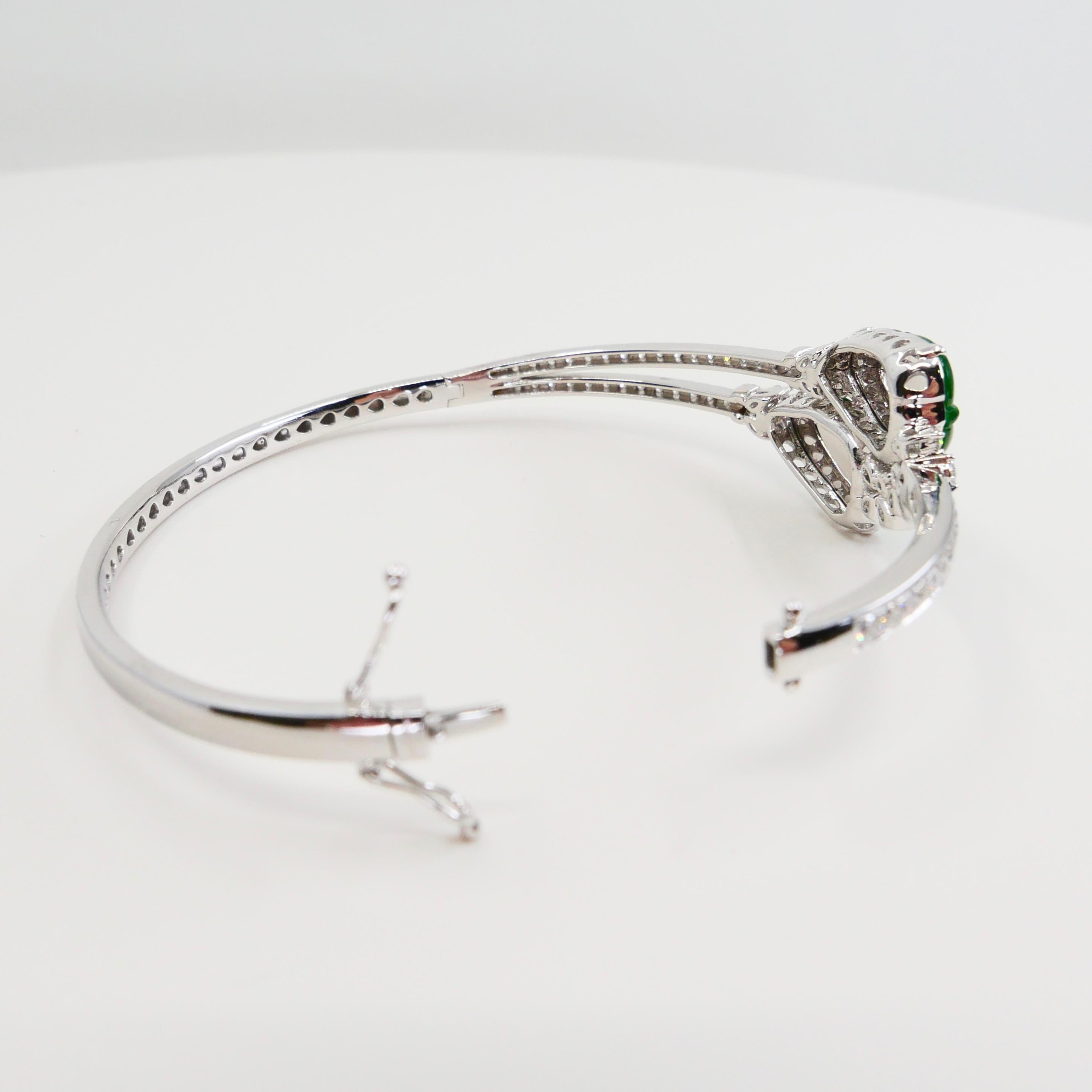 Women's Certified Icy Apple Green Jade & Diamond Bangle Bracelet, Almost Imperial Green