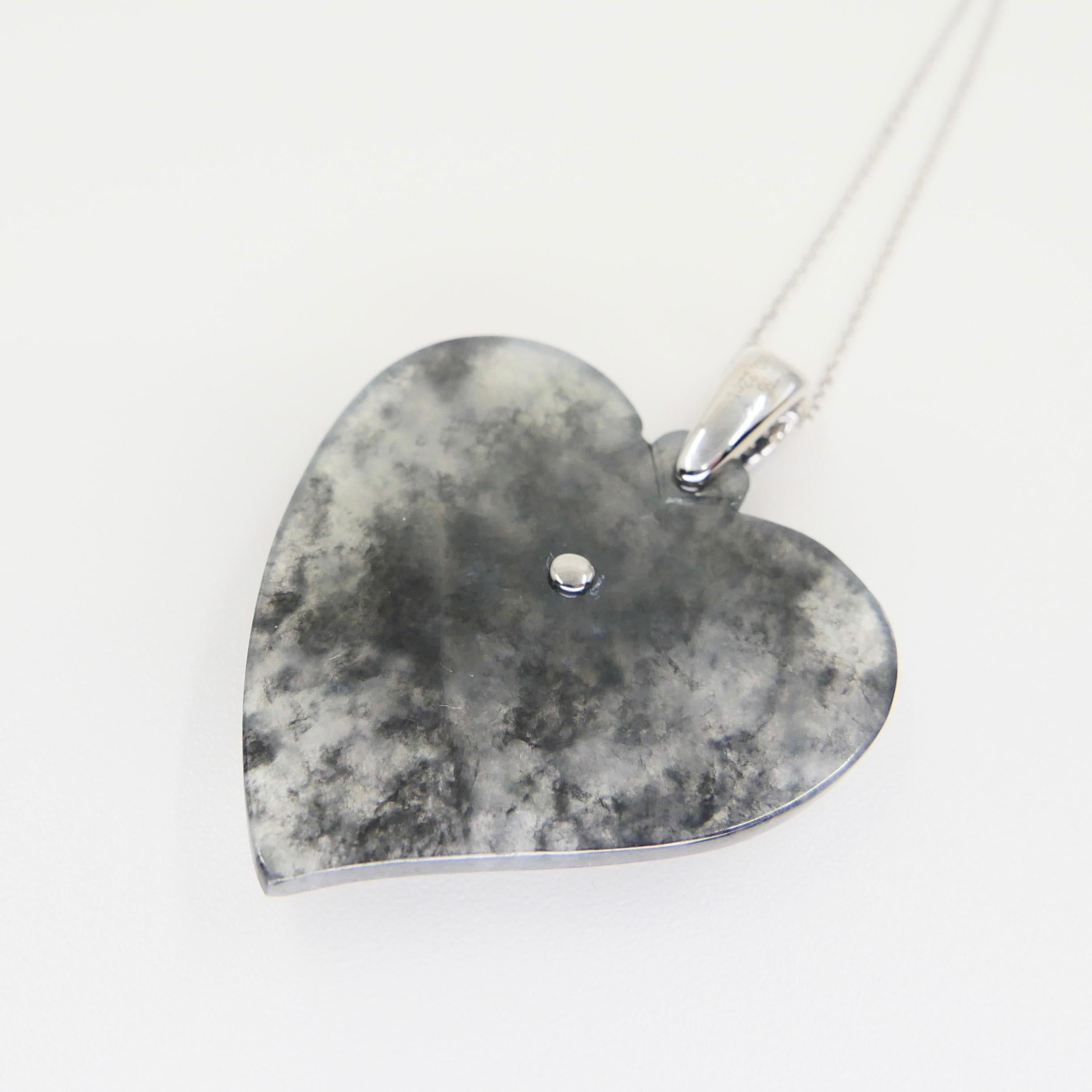 Certified Icy Black Special Cut Jade & Custom Cut MOP Diamond Pendant Necklace. For Sale 3