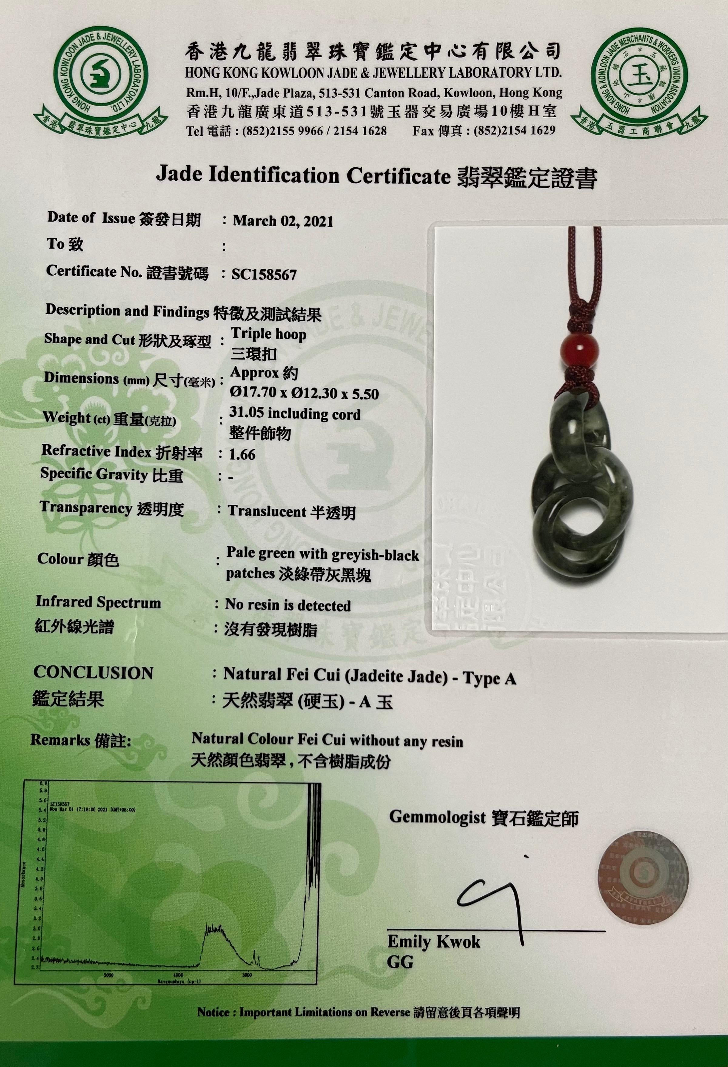 Certified Icy Black Jadeite Jade Pendant Necklace, Solid Interlocking Links 7