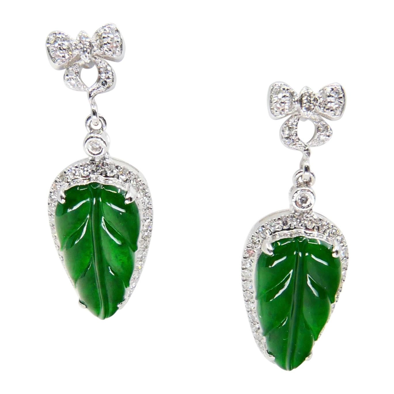 Certified Icy Imperial Green Jade & Diamond Earrings, Collector's Quality