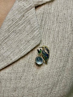 Certified Icy & Imperial Jade Diamond Hummingbird Brooch, Fine Enamel Work