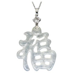 Certified Icy Jade 12.80 Cts & Rose Cut Diamond Pendant Necklace, Lucky Jade