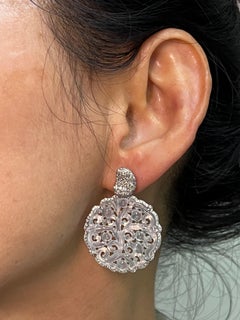 Certified Icy Jade & Diamond Earrings, Colorless, Perfection, Intricate Carving
