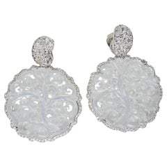 Pendientes Certificados de Jade Helado y Diamantes, Incoloro, Perfección, Tallado Intrincado