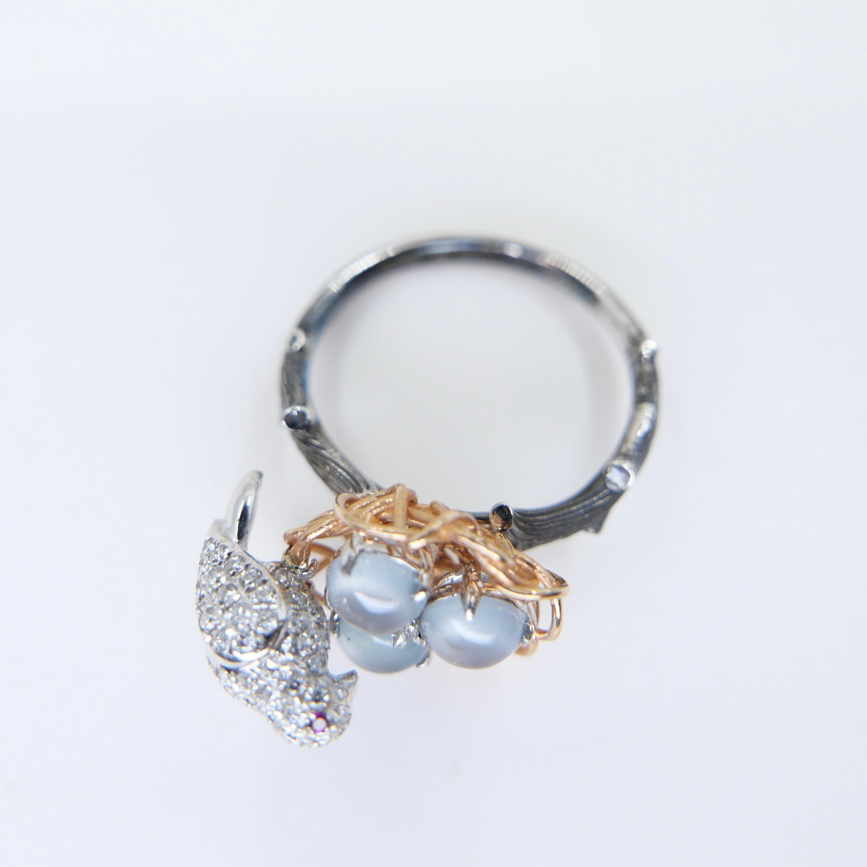 Certified Icy Jadeite Jade and Diamond Cocktail Ring, Bird in Golden Nest In New Condition For Sale In Hong Kong, HK