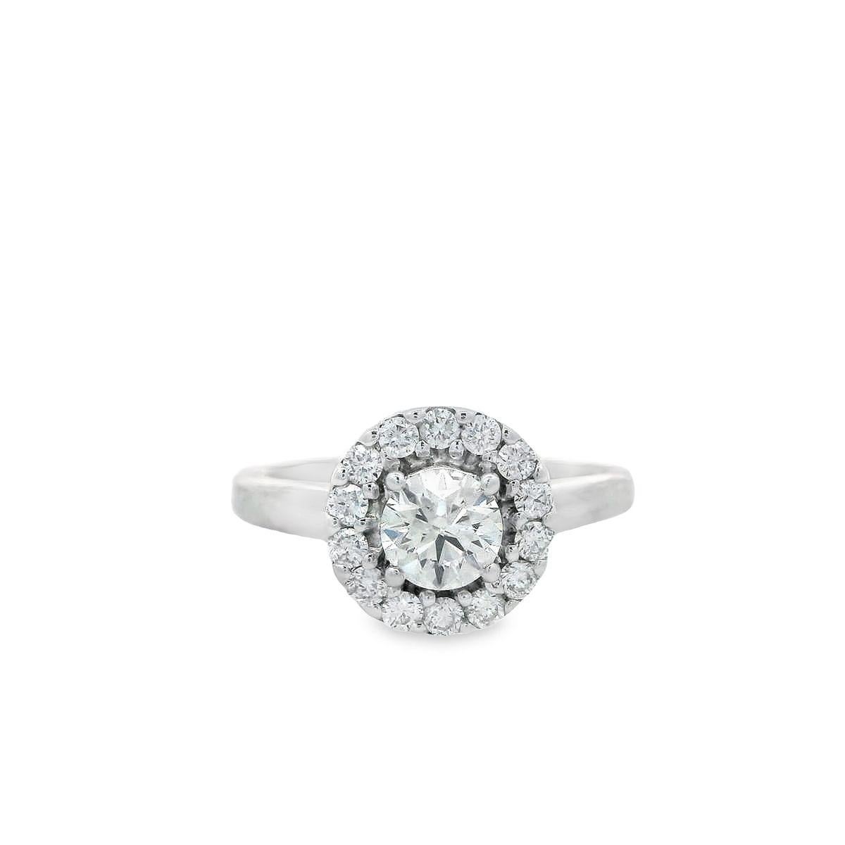 Modern  Certified Ideal Cut Diamond and Halo 14K White Gold Engagement Ring Tolkowsky For Sale