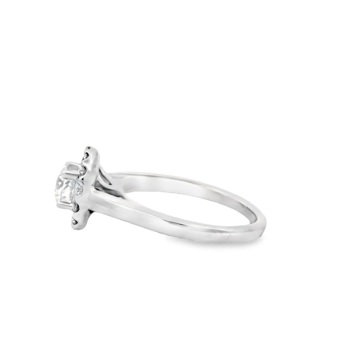 Brilliant Cut  Certified Ideal Cut Diamond and Halo 14K White Gold Engagement Ring Tolkowsky For Sale