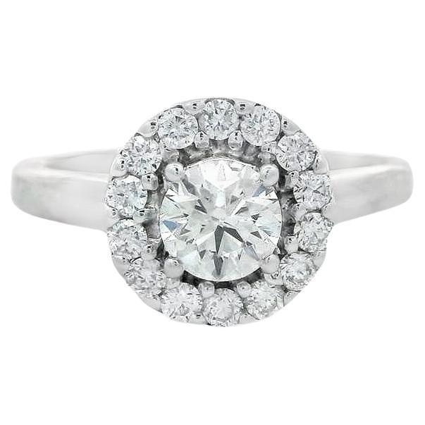  Certified Ideal Cut Diamond and Halo 14K White Gold Engagement Ring Tolkowsky For Sale