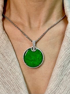 Certified Imperial & Apple Green Jadeite Jade Diamond Pendant, Sika Deer Pattern