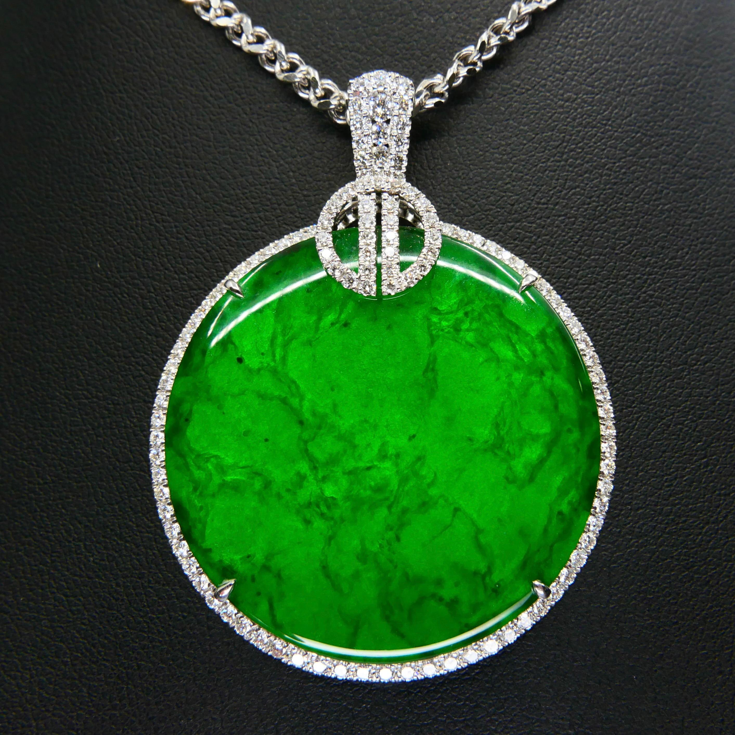 Certified Imperial & Apple Green Jadeite Jade Diamond Pendant, Sika Deer Pattern In New Condition In Hong Kong, HK