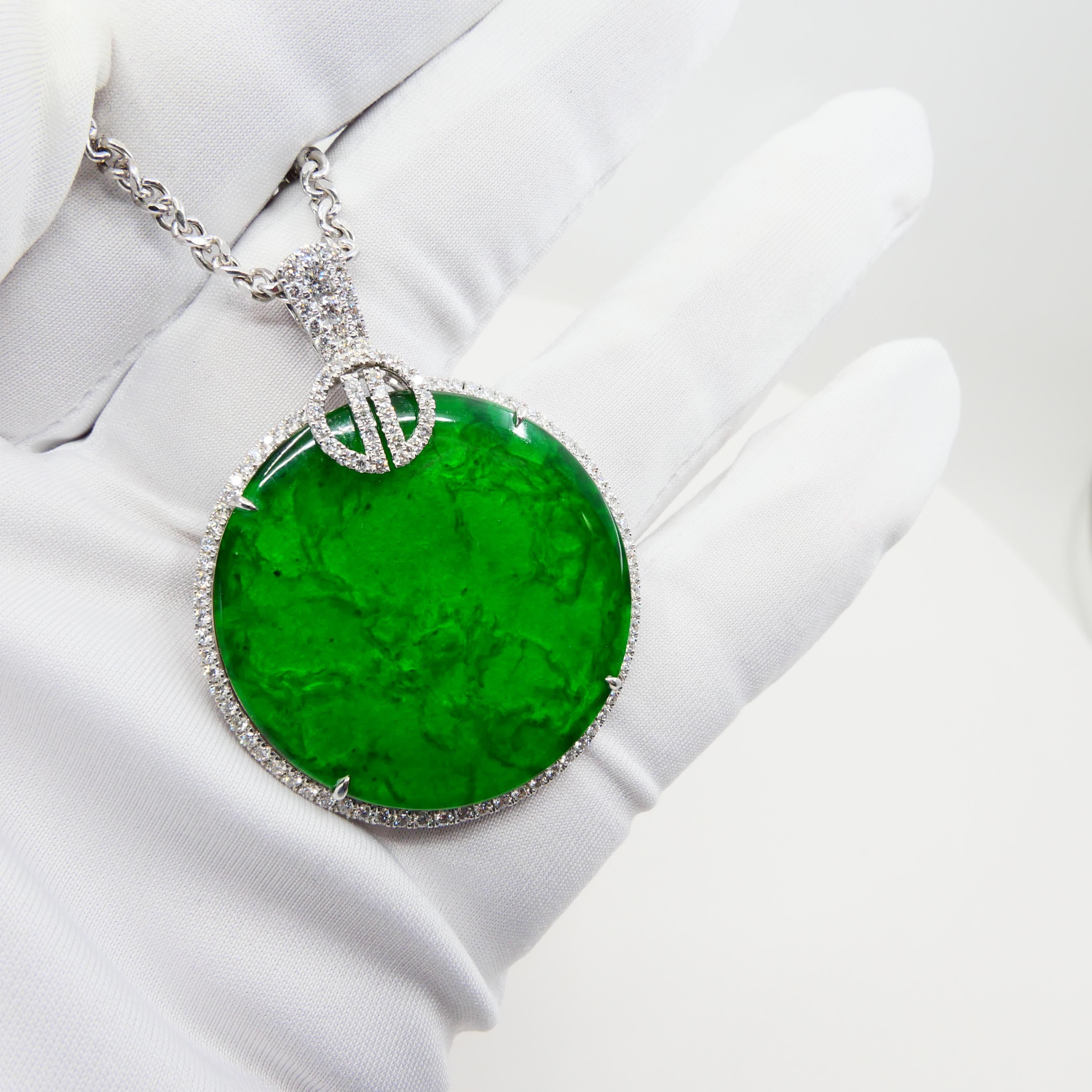 Certified Imperial & Apple Green Jadeite Jade Diamond Pendant, Sika Deer Pattern 1