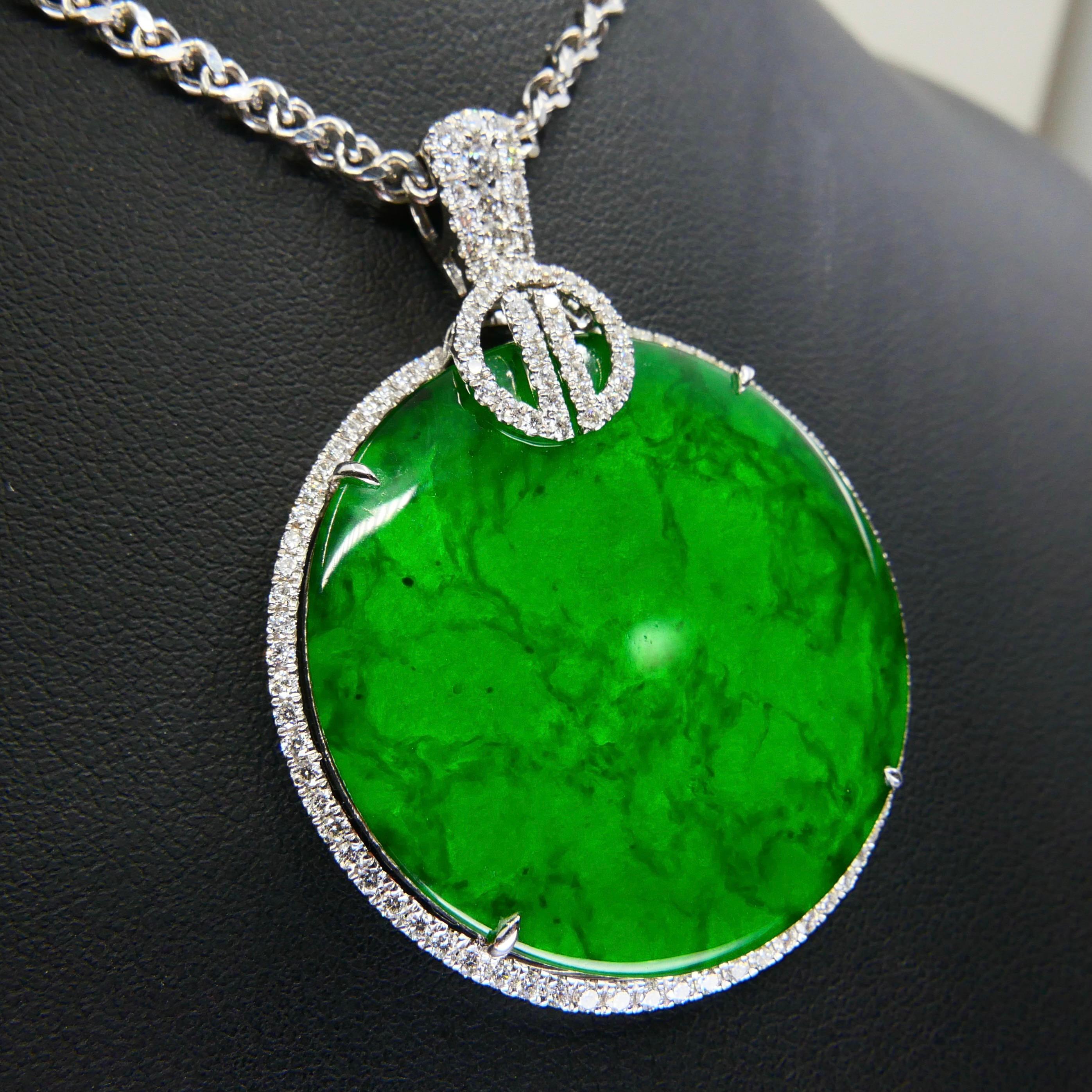 Certified Imperial & Apple Green Jadeite Jade Diamond Pendant, Sika Deer Pattern 2