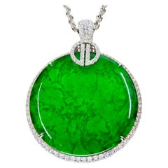 Certified Imperial & Apple Green Jadeite Jade Diamond Pendant, Sika Deer Pattern