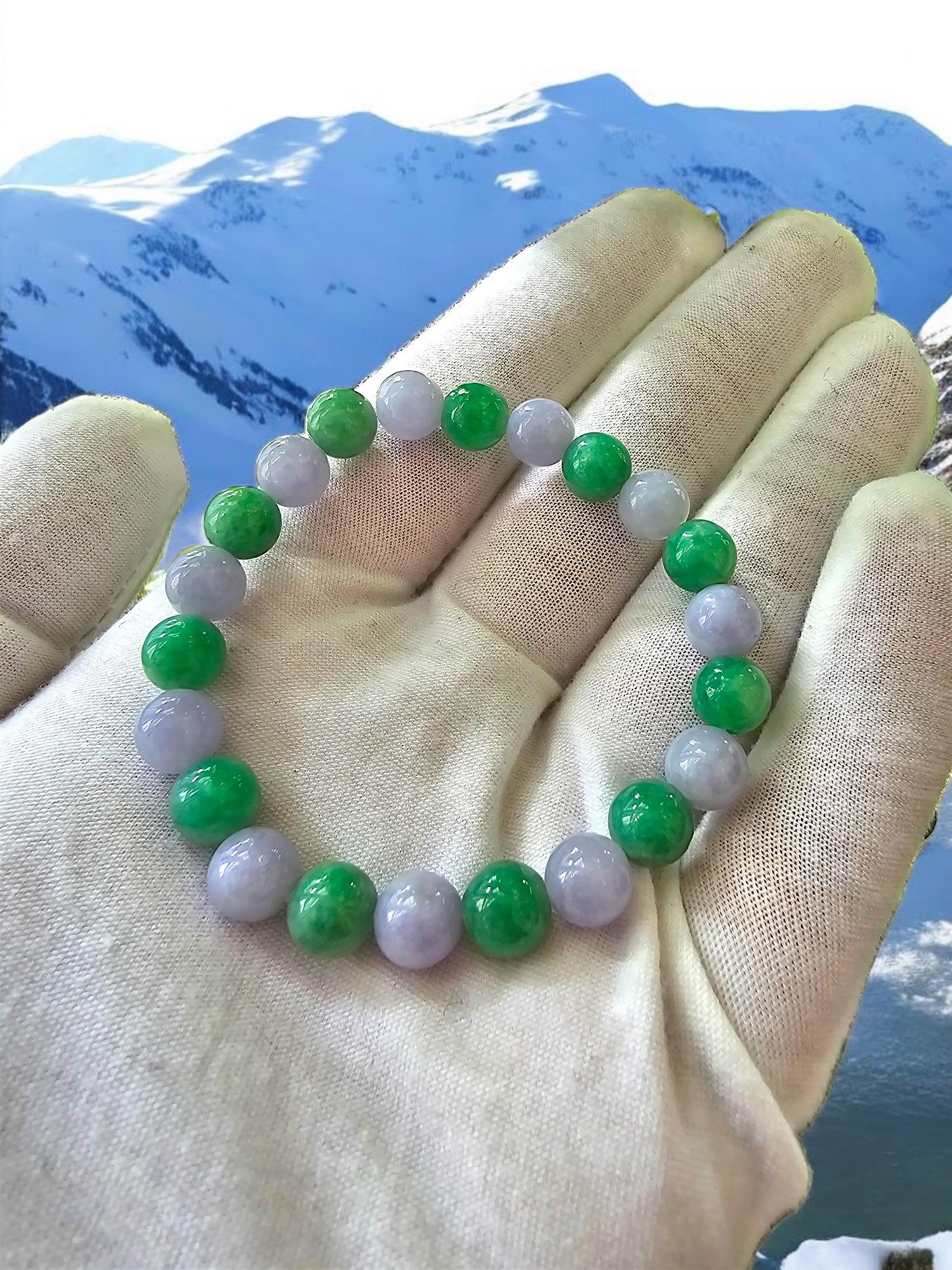 Certified Imperial Burmese A-Jade Beaded Bracelet MADE IN JAPAN 8.5mm x 22 beads For Sale 6