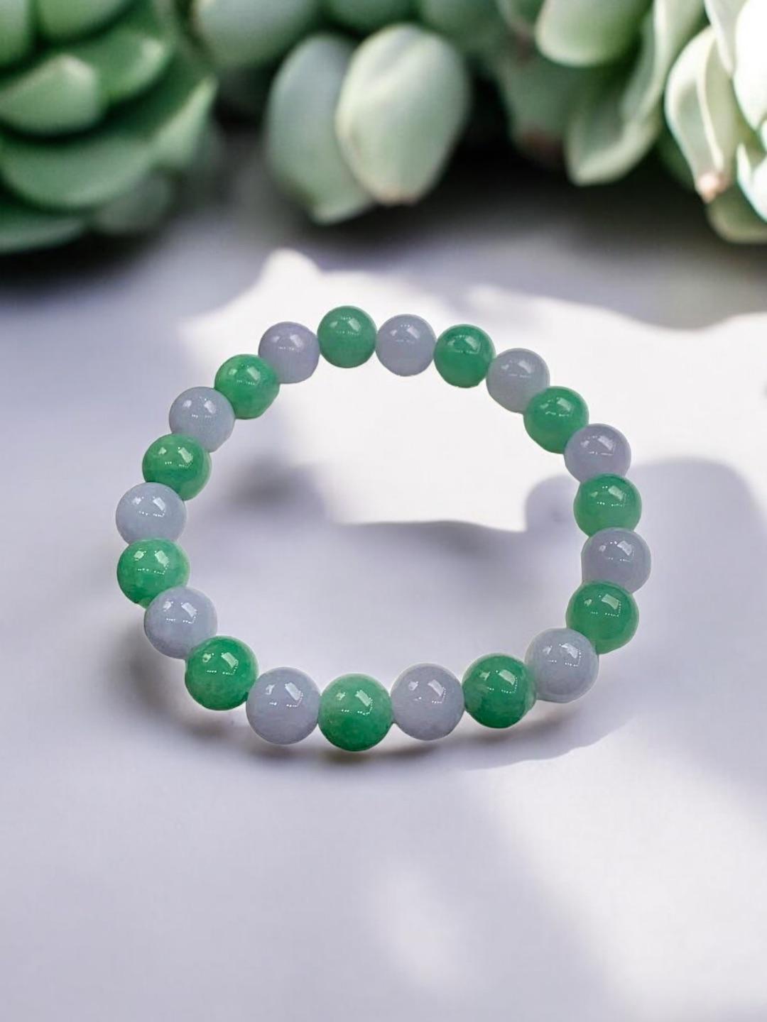 Certified Imperial Japanese Green and Lavender Burmese A-Jade Jadeite Beaded Bracelet (MADE IN JAPAN) (8.5mm Each x 22 beads) 05031 with calibrated ball beads.

This unique beads bracelet is 100% cut, calibrated, strung, and MADE IN JAPAN. 

Some of